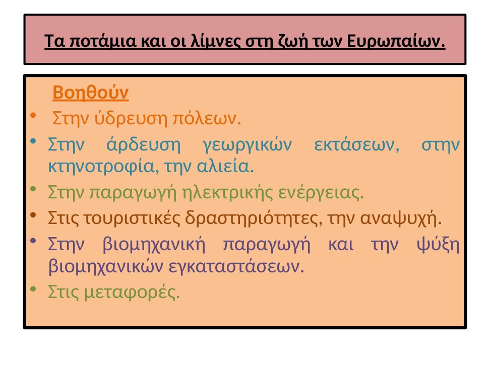 Χρήσεις ποταμών και λιμνών